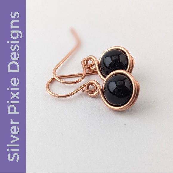 Black Onyx Copper Drop Earrings - Picture 1 of 3